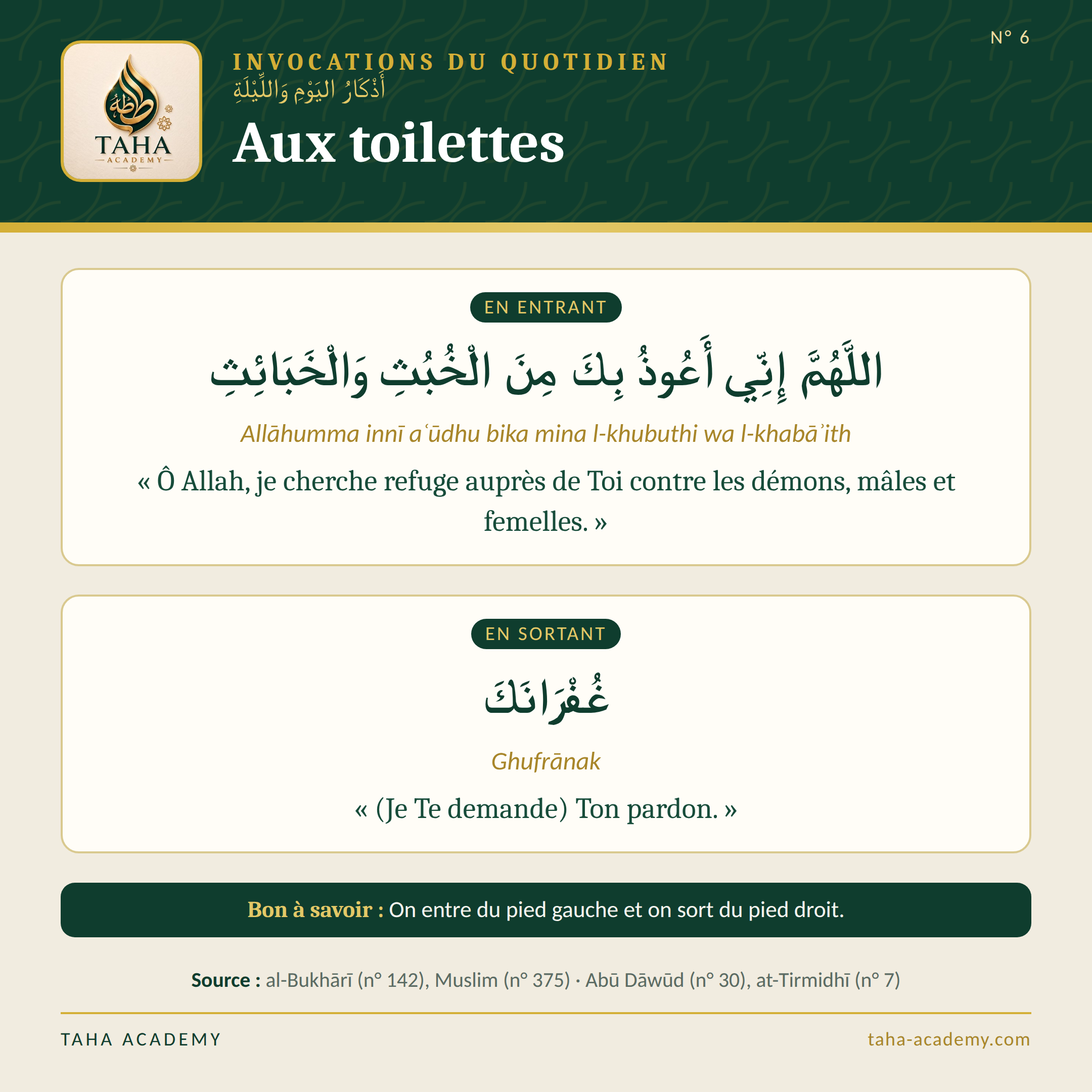Invocations du quotidien n° 6 : Aux toilettes