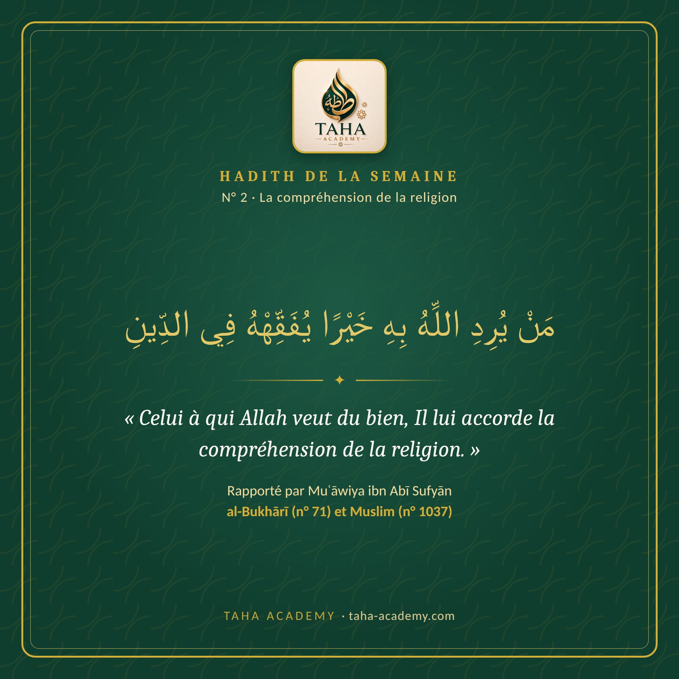 Hadith de la semaine n° 2 : La compréhension de la religion