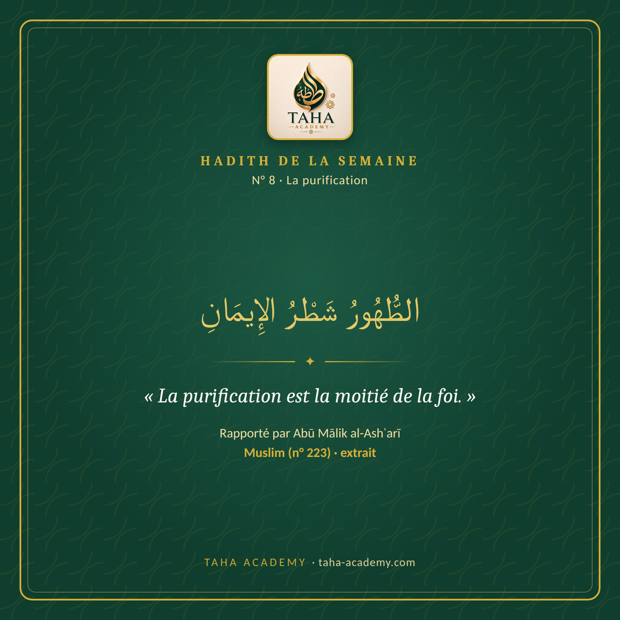 Hadith de la semaine n° 8 : La purification