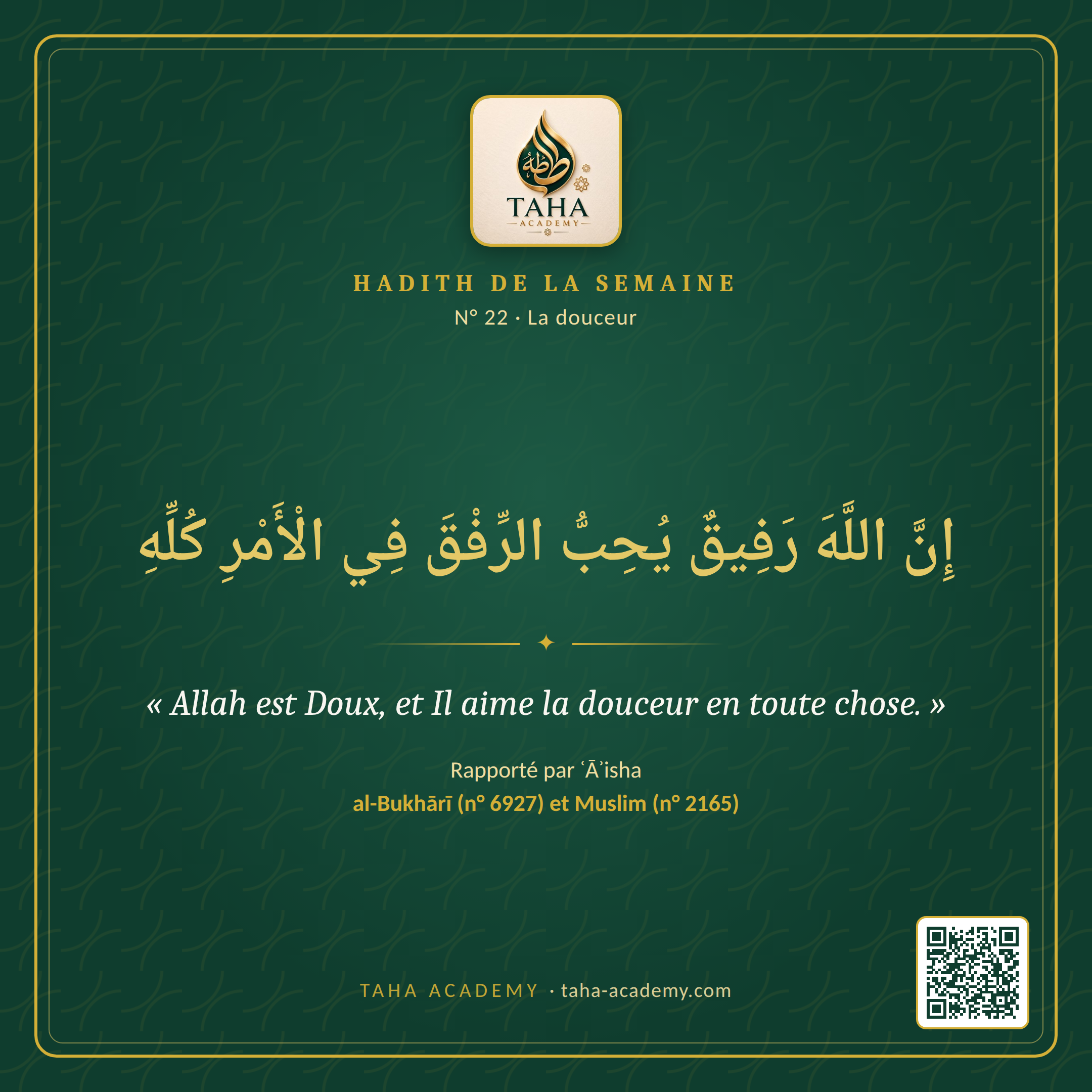 Hadith de la semaine n° 22 : La douceur